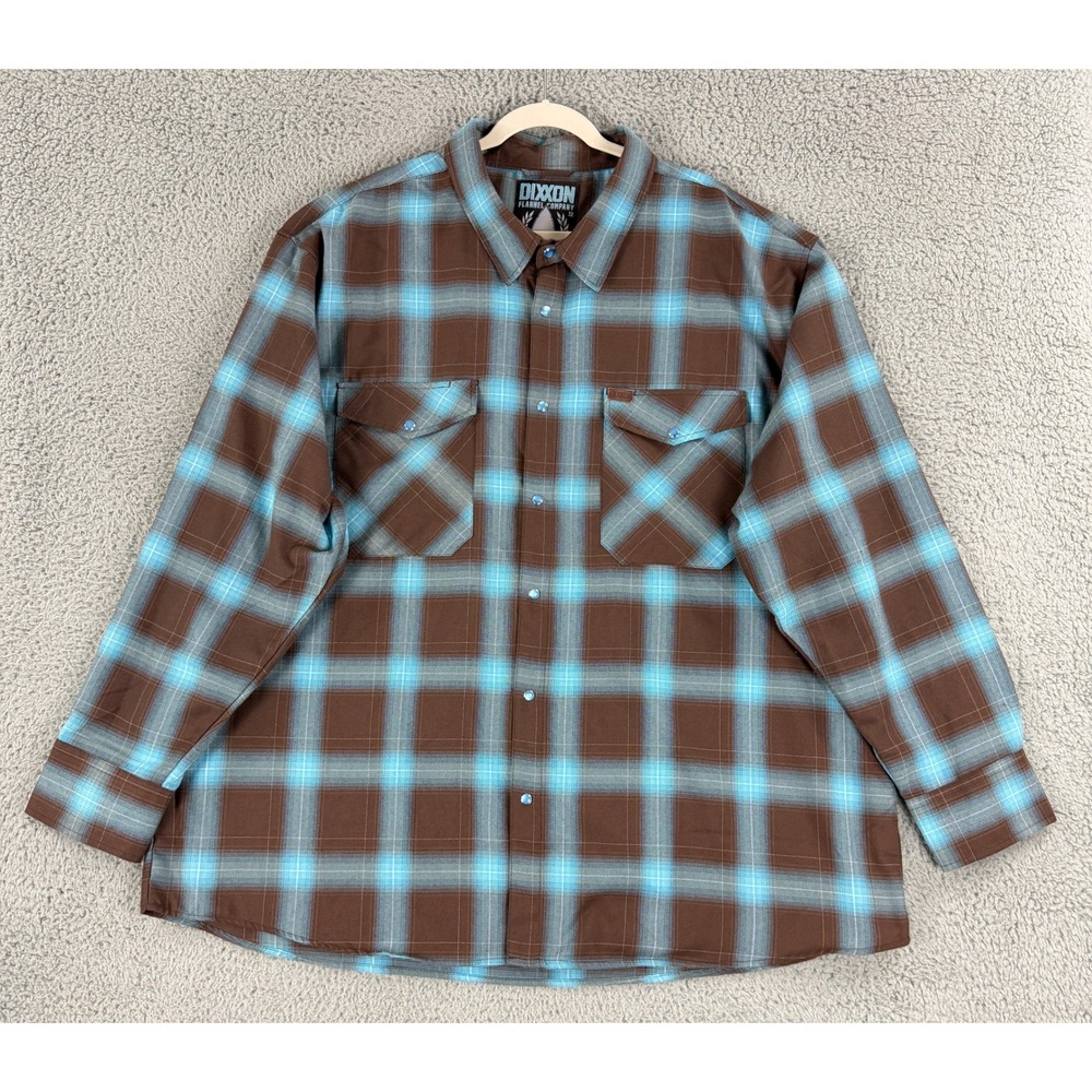 Dixxon Flannel The Cherokee Shirt Mens 5X Brown Blue Plaid D-Tech Pearl Snap LS